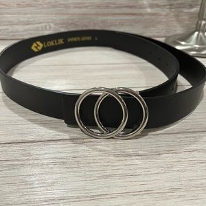 Black Leather Belt with Silver Rings